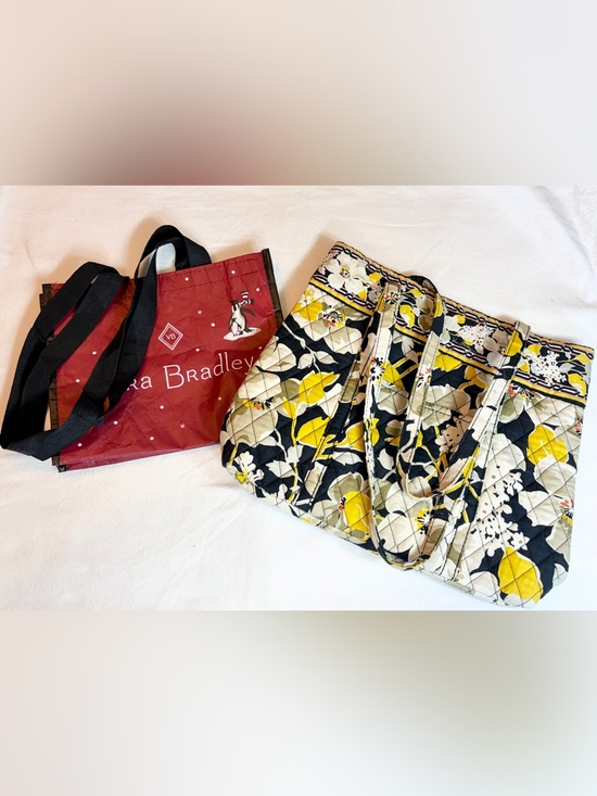 Vera Bradley Handbags - Vera Bradley Yellow Black DOGWOOD Pattern Tote Bag Reusable Penguin Bag